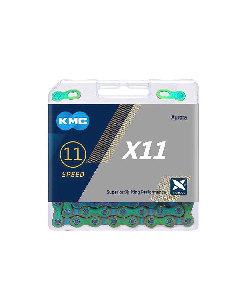 KMC X11 Speed Chain Aurora Green Chain (Oil Slick) 1 KMC X11 11 Speed Chain Aurora Green 1 DeNoiseAI standard min